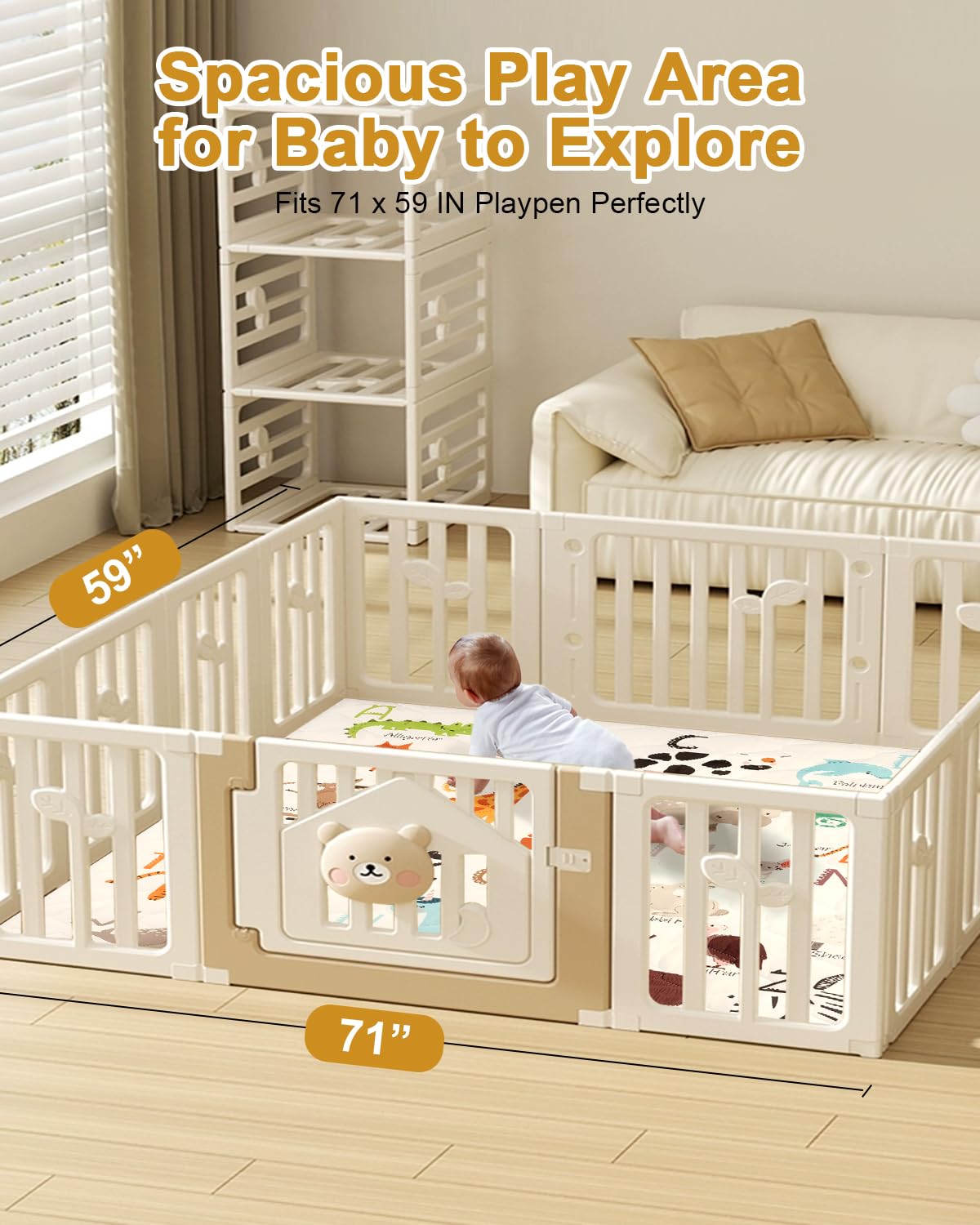 Premium Foam Baby Play Mat 71" x 59" – Removable & Machine Washable Cover, Extra Thick Padding