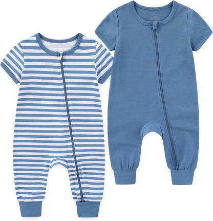 Baby Boy Girl 2 Pack Romper Infant Short Sleeve 2 Way Zipper One Piece Jumpsuits Newborn Clothes