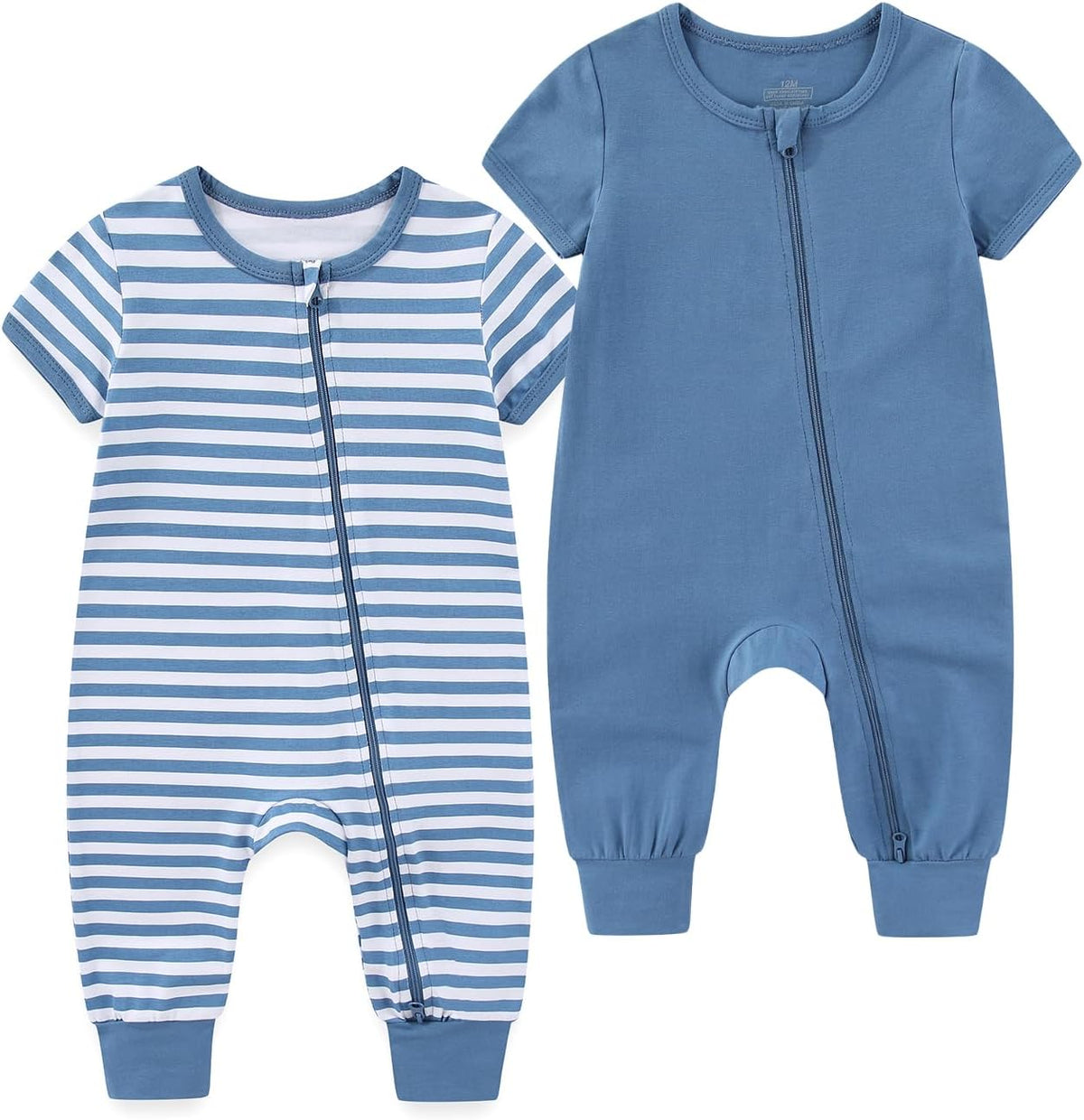 Baby Boy Girl 2 Pack Romper Infant Short Sleeve 2 Way Zipper One Piece Jumpsuits Newborn Clothes