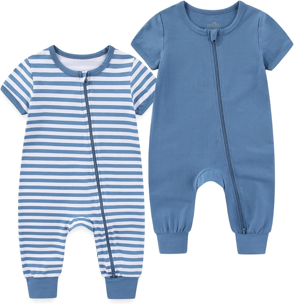 Baby Boy Girl 2 Pack Romper Infant Short Sleeve 2 Way Zipper One Piece Jumpsuits Newborn Clothes