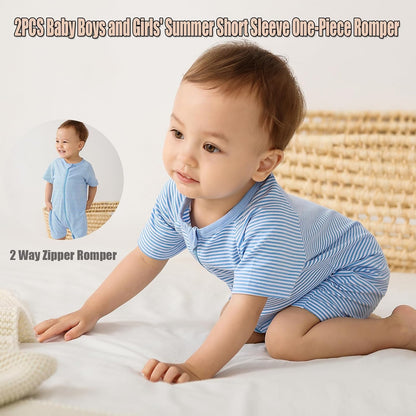 Feidoog Baby Boys 2Pack Rompers Summer Short Sleeve 2 Way Zipper One-Piece Romper Jumpsuit Sleep