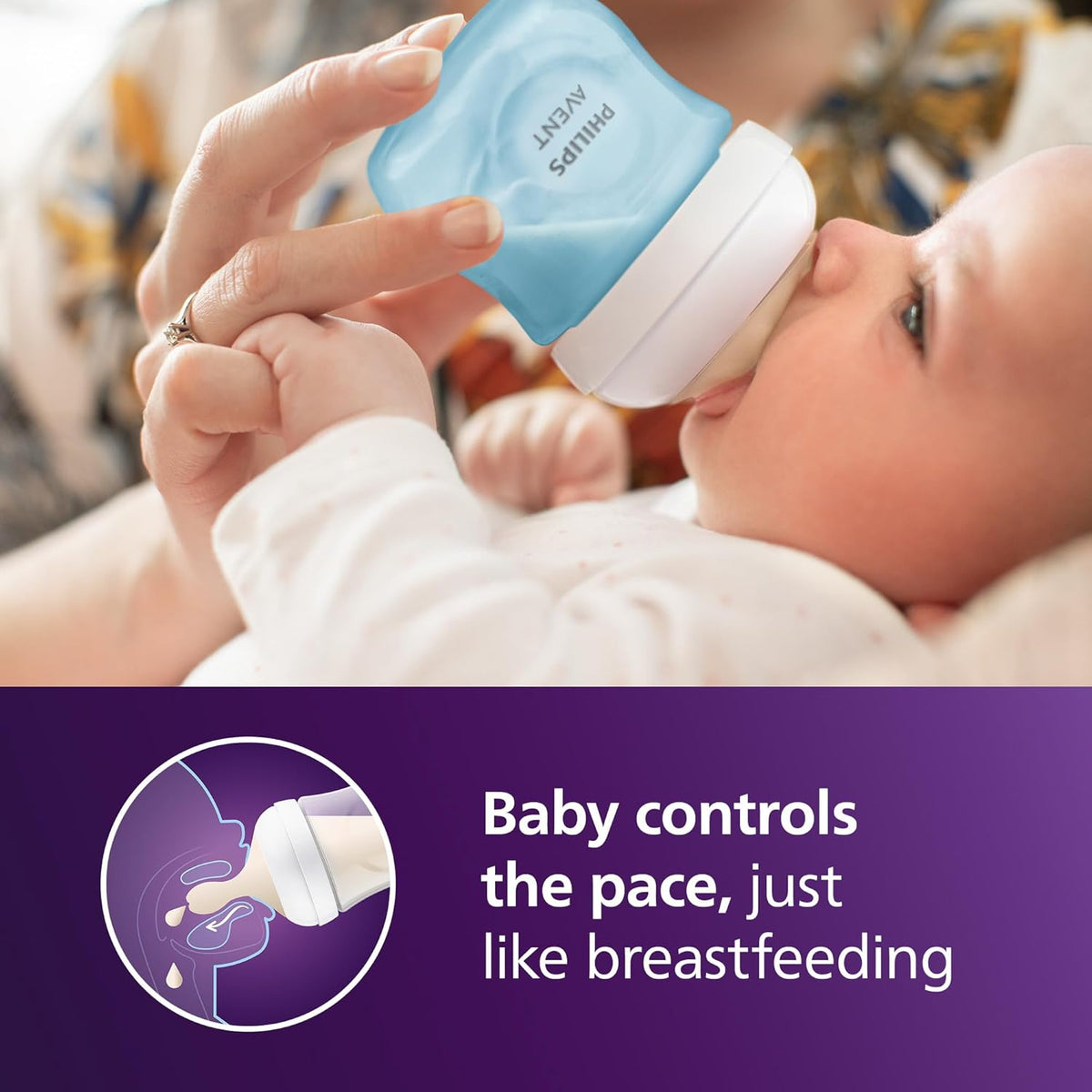 Philips Avent Natural Baby Bottles with Natural Response Nipples (Slow Flow, Flow 2), 4oz, Blue