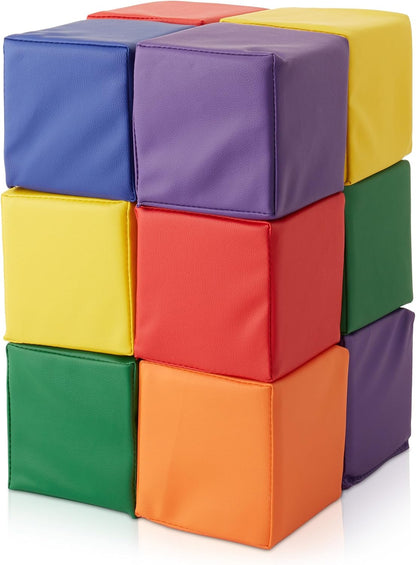 Casafield Toddler Foam Building Blocks (12-Piece Set), 5.5" x 5.5" Soft Play Colorful Kids Stacking
