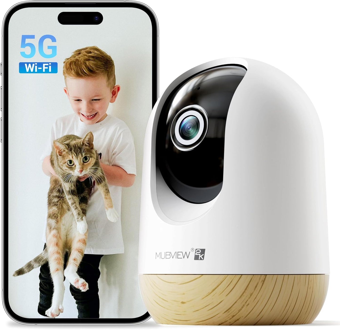 MUBVIEW 5G WiFi Indoor Security Camera No Subscription, Pet Camera with Phone App, Baby Monitor