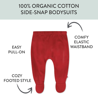 HonestBaby 3-pack Footed Pants Roomy Fit Pull on Bottoms 100% Organic Cotton for Infant Baby Boys