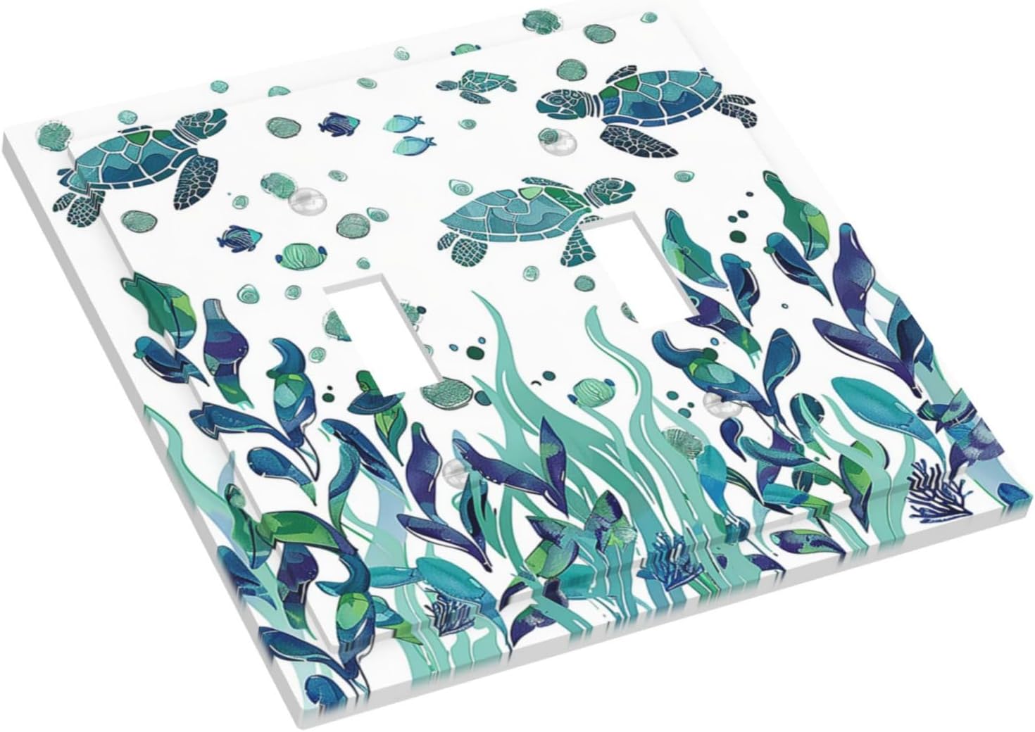 Decorative Switch Plates Vibrant Turtle Seagrass Watercolor Painting 2 Gang Double Toggle Outlet