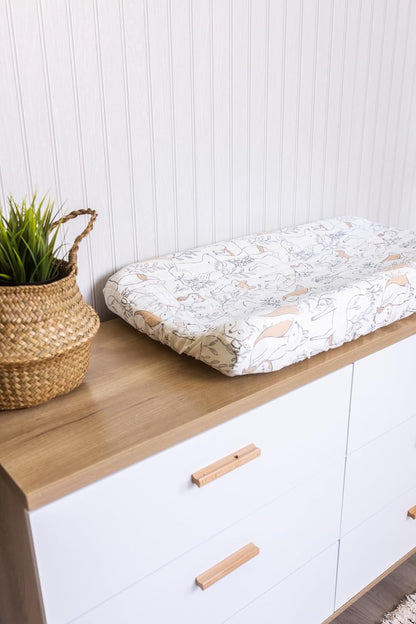 Crane Baby Woodland Quilted Changing Pad Cover, Animal Fox Print, Cotton Sateen, Secure Elastic
