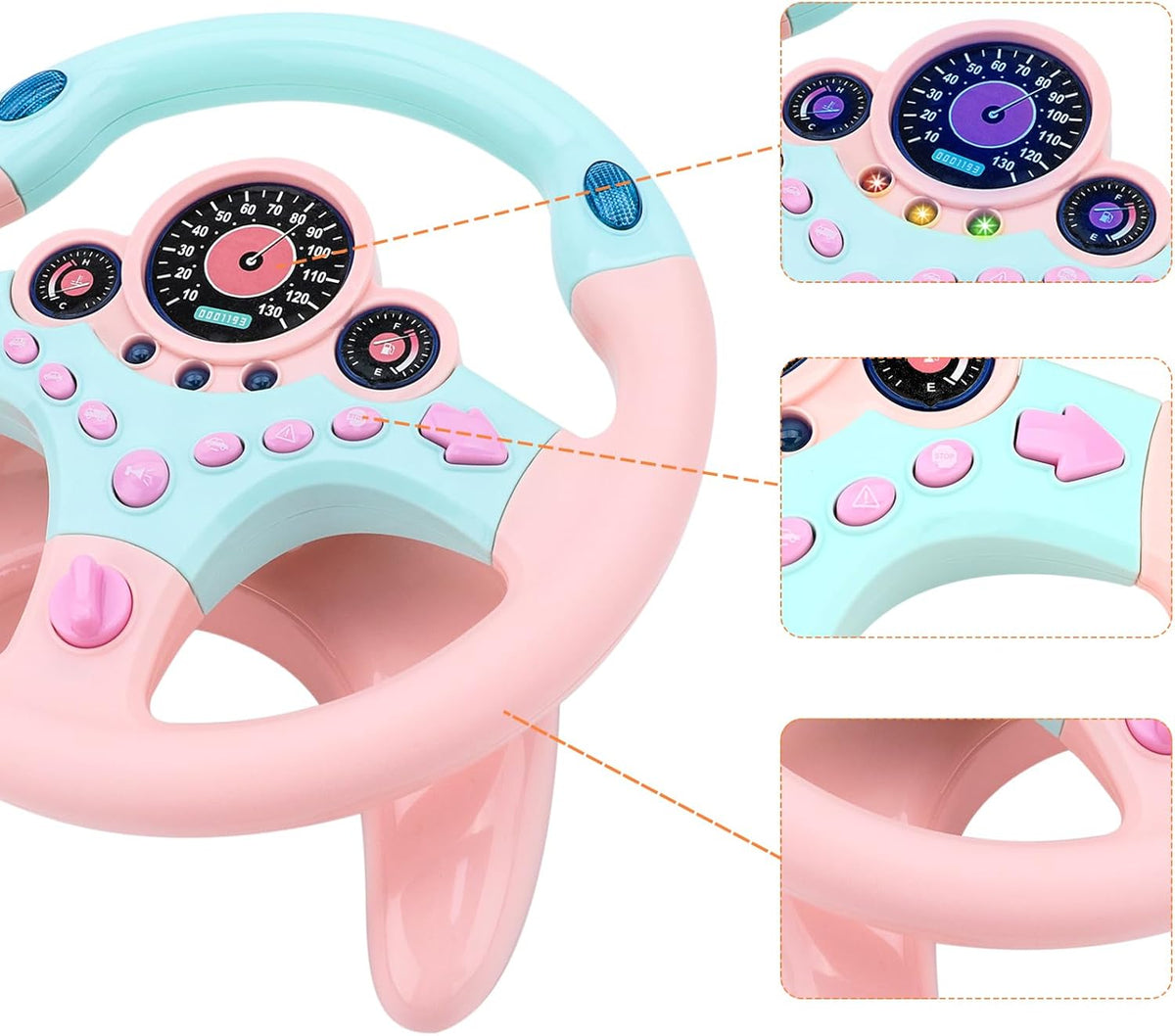 deAO Kids Steering Wheel for Backseat with Key Baby Toys Pretend Driving Simulated Steering Wheel