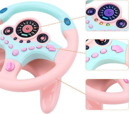deAO Kids Steering Wheel for Backseat with Key Baby Toys Pretend Driving Simulated Steering Wheel