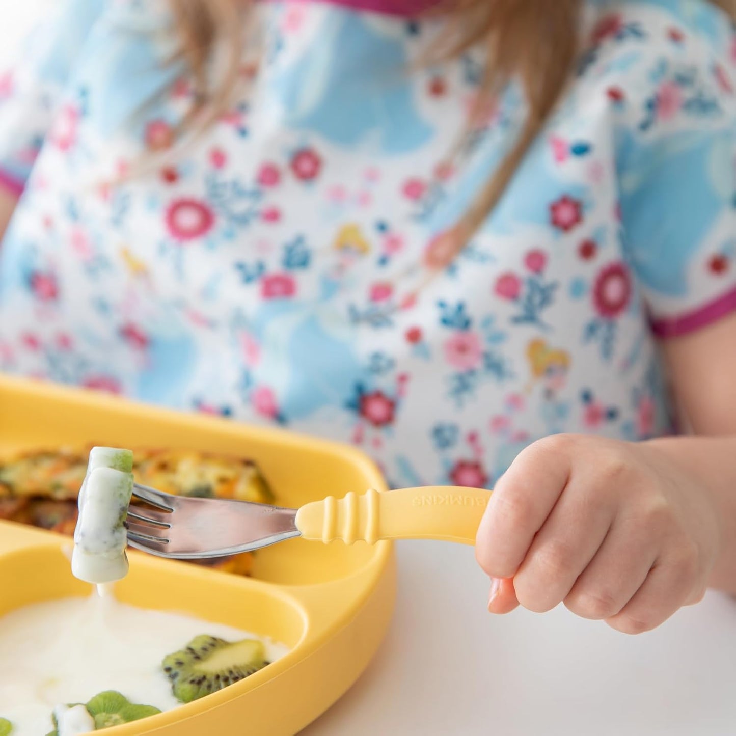 Bumkins Toddler Utensils, Kids Size Fork and Spoon Set, Silicone and Stainless-Steel Training