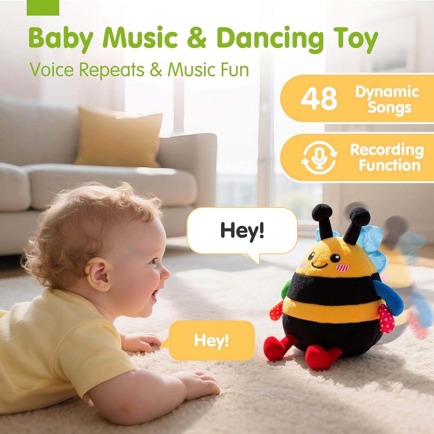 hahaland Baby Toy for 6 + 12 18 Months – Crawling Musical Dancing Bouncing Learning Bee Plush