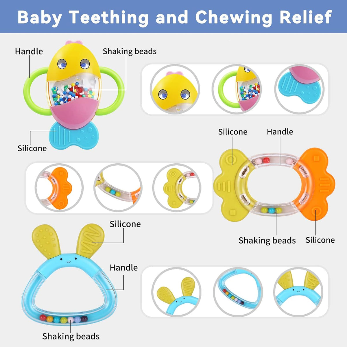 MOONTOY 9pcs Baby Rattles 3-6 Months, Infant Teething Toys 3-6 Months, Teethers Baby Toys 6-12
