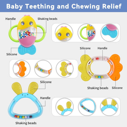 MOONTOY 9pcs Baby Rattles 3-6 Months, Infant Teething Toys 3-6 Months, Teethers Baby Toys 6-12