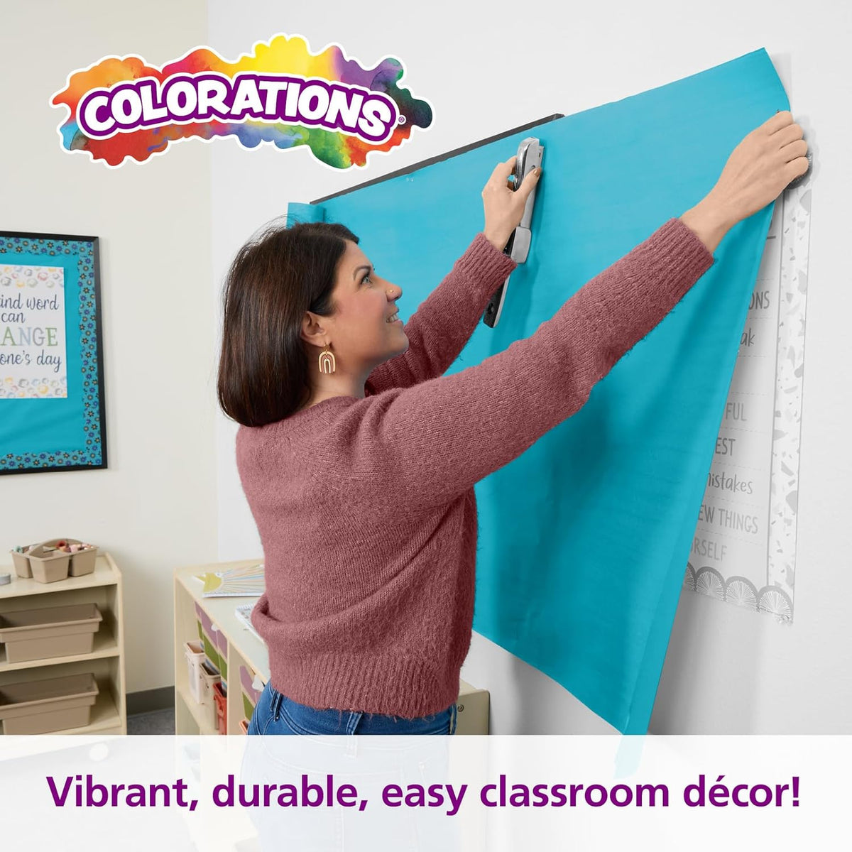 Colorations Arts and Crafts Paper Roll - 36" x 1000', Aqua, Dual Surface, Markers, Finger Paints