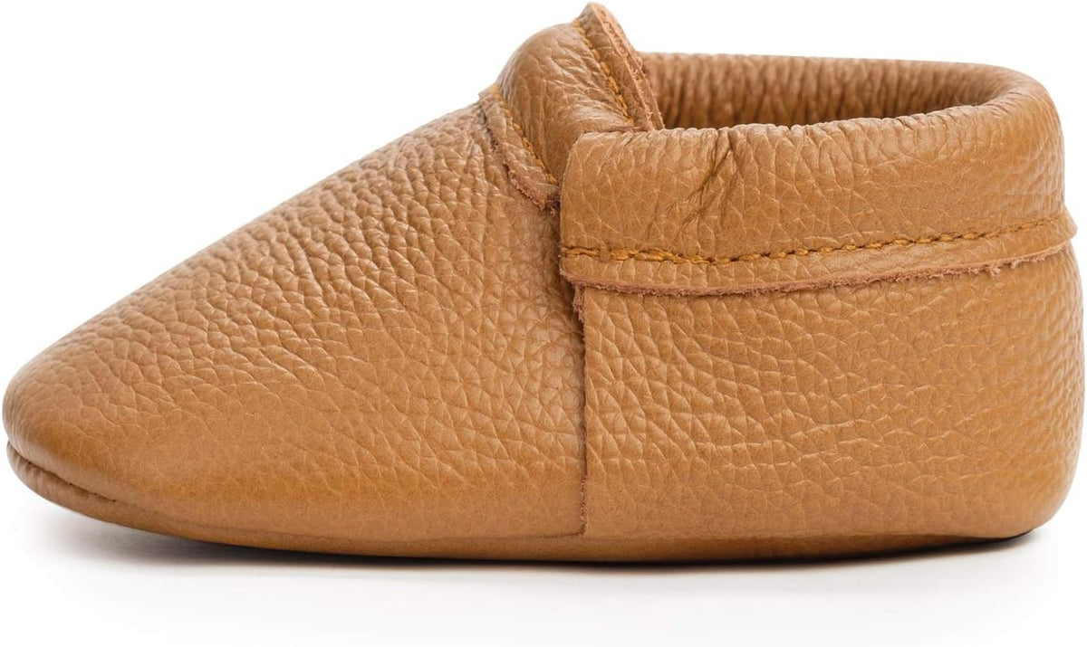 BirdRock Baby Fringeless Moccasins - Genuine Leather Boys and Girls Shoes for Newborns, Infants