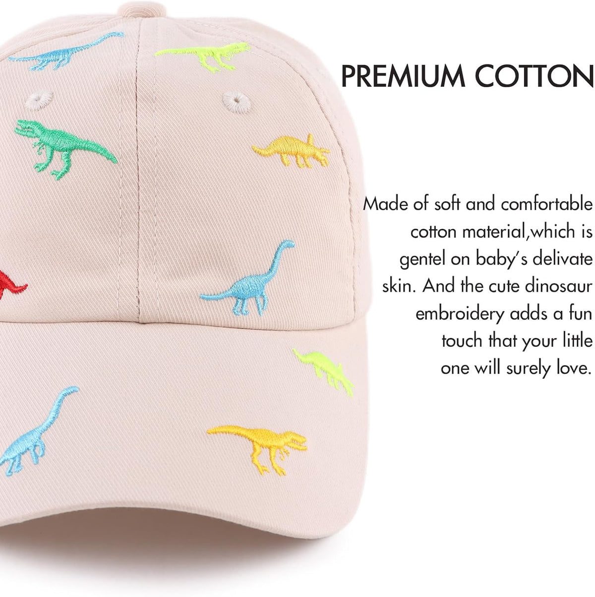 JANGANNSA Dinosaur Boys Girls Caps Embroidery Baby Baseball Caps Cotton Infant Toddler Kids Hat