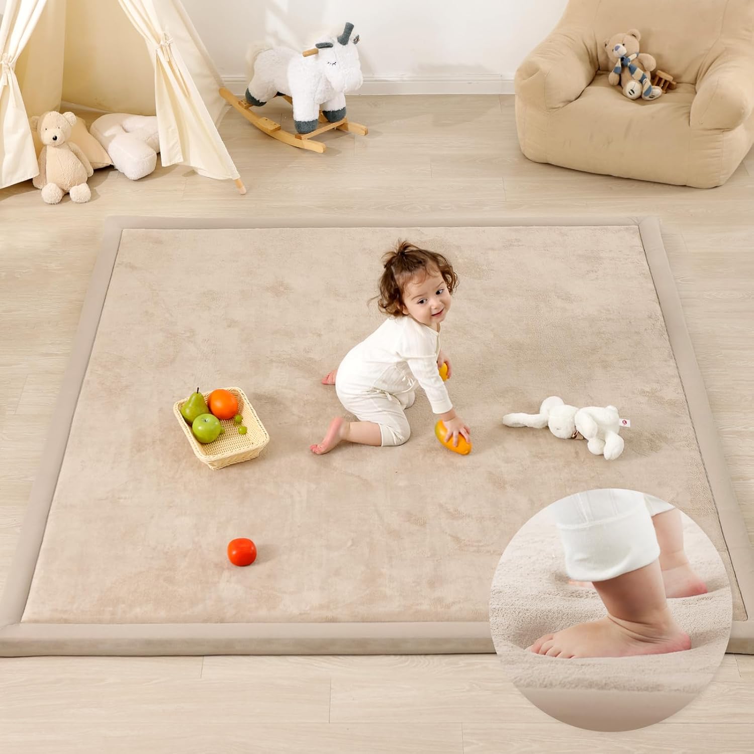 1.3" Thick Baby Play Mat for Floor Playpen,71x59 Large Foam Tummy Time Mat,Padded Support Soft