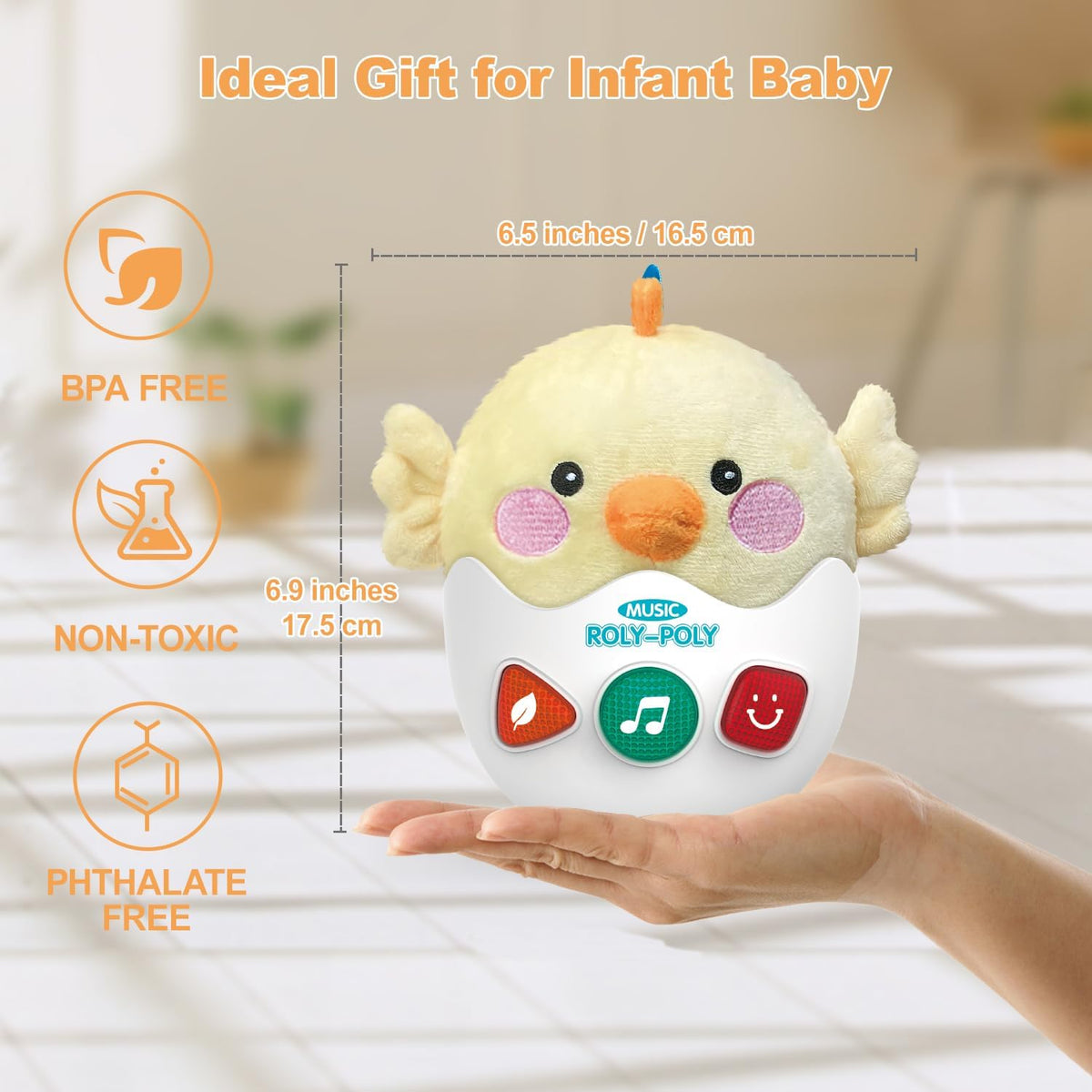 Baby Toys 0-6-12 Months, Chick Musical Plush Cute Stuffed Animal Infant Tummy Toys with Light &