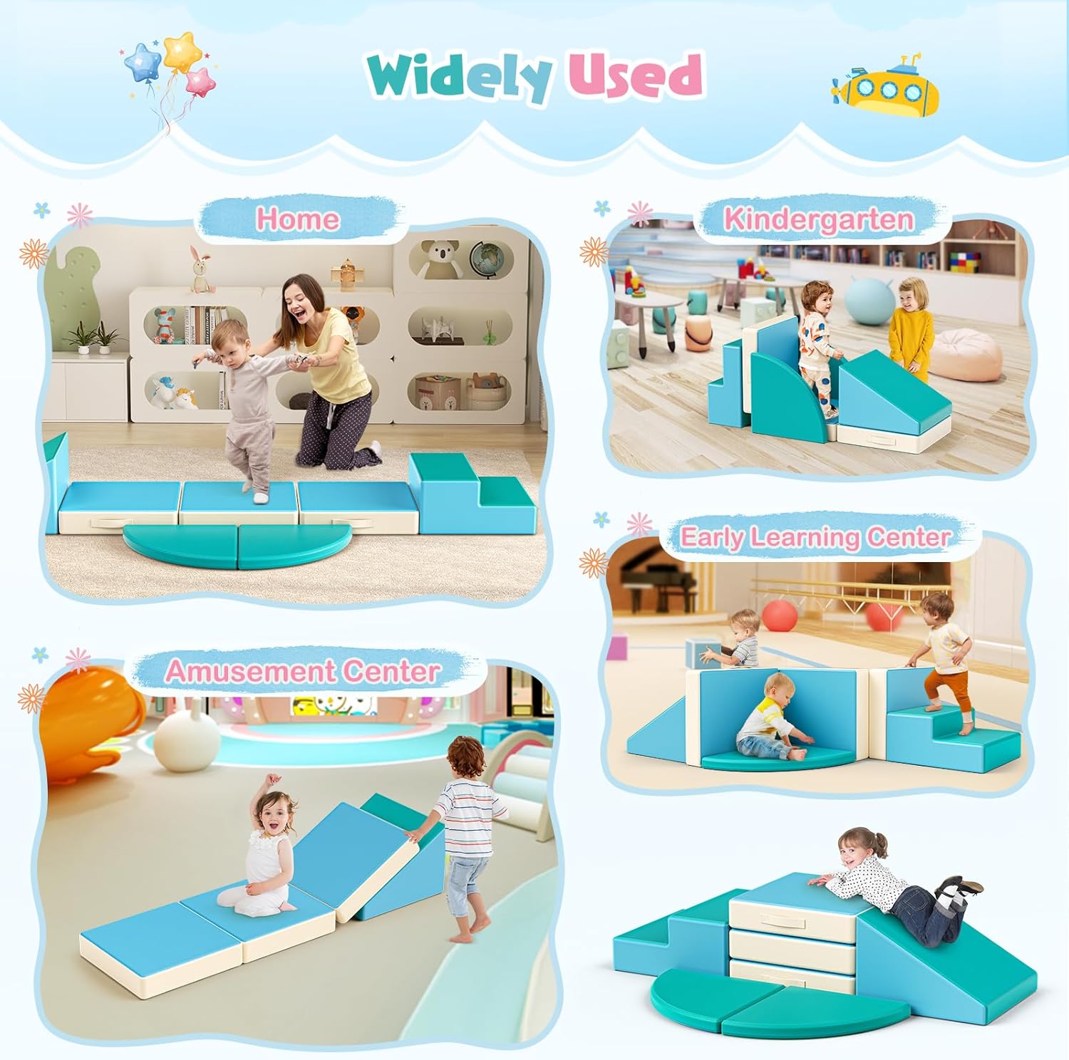 Lischwert Foam Climbing Blocks for Toddlers 1-3, 5pcs Foldable Soft Play Set with Crawling