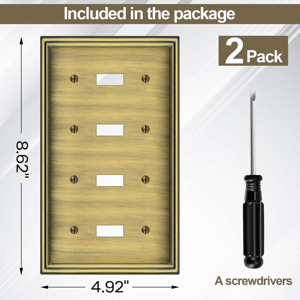 2 Pack Quad Toggle Light Switch Covers Plate, Antique Brass Metal Material Switch Plate Covers, 4