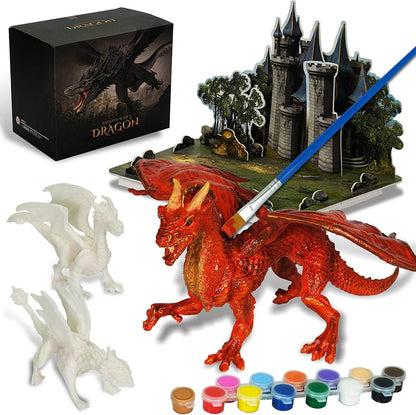 Kids Arts Crafts Set - Dragon Toys Painting Kit with 3 Dragons Figurines and 3D Jigsaw Puzzle