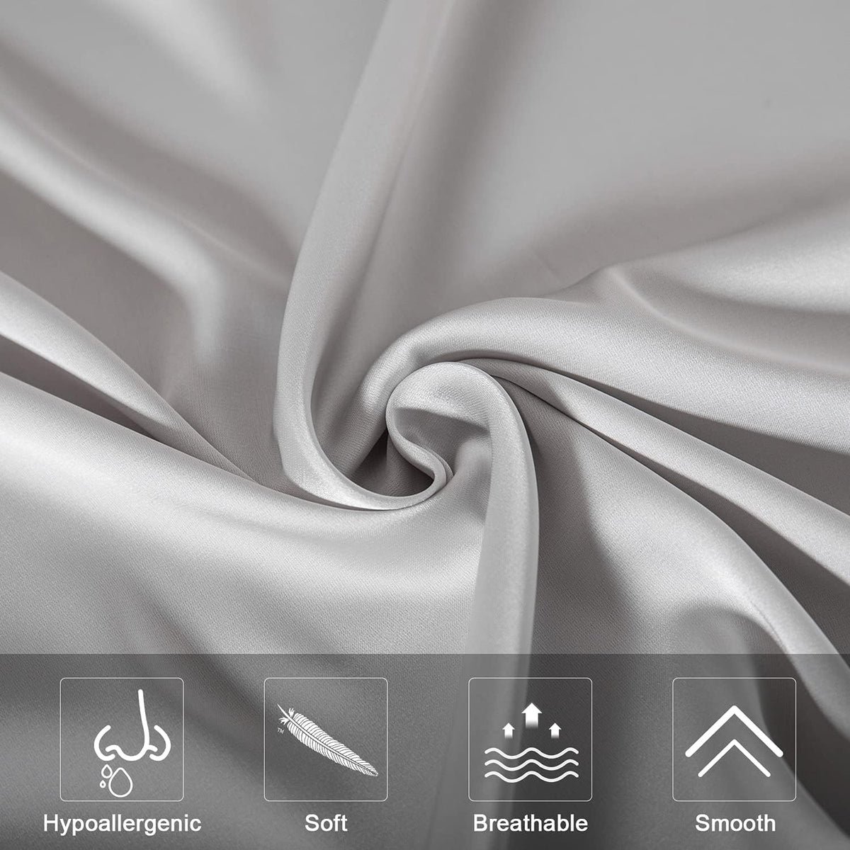 SIYUAN Silk Light Gray Pillowcase, Standard Size, Temperature Regulator, Beauty Anti-Aging, Hidden