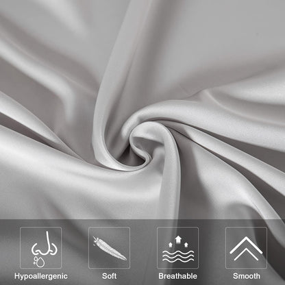 SIYUAN Silk Light Gray Pillowcase, Standard Size, Temperature Regulator, Beauty Anti-Aging, Hidden