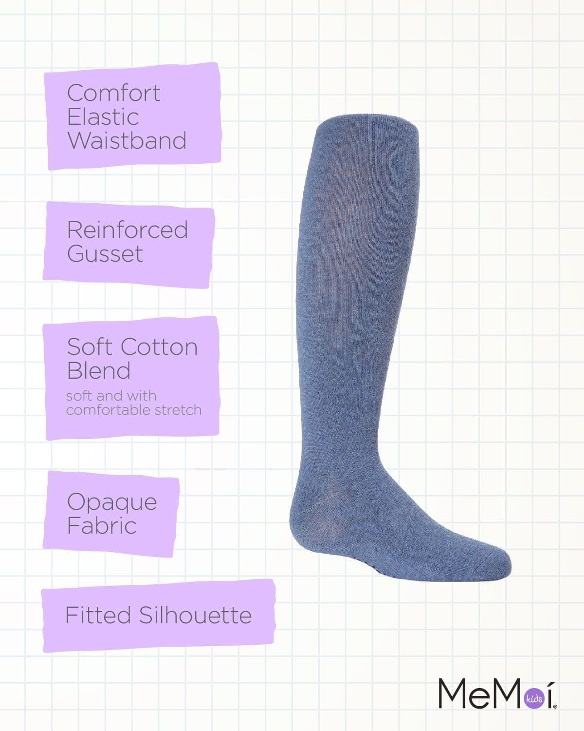 MeMoi Soft Pima Cotton Tights for Girls, Soft and Lightweight Opaque Tights for girls - Sizes 8 to