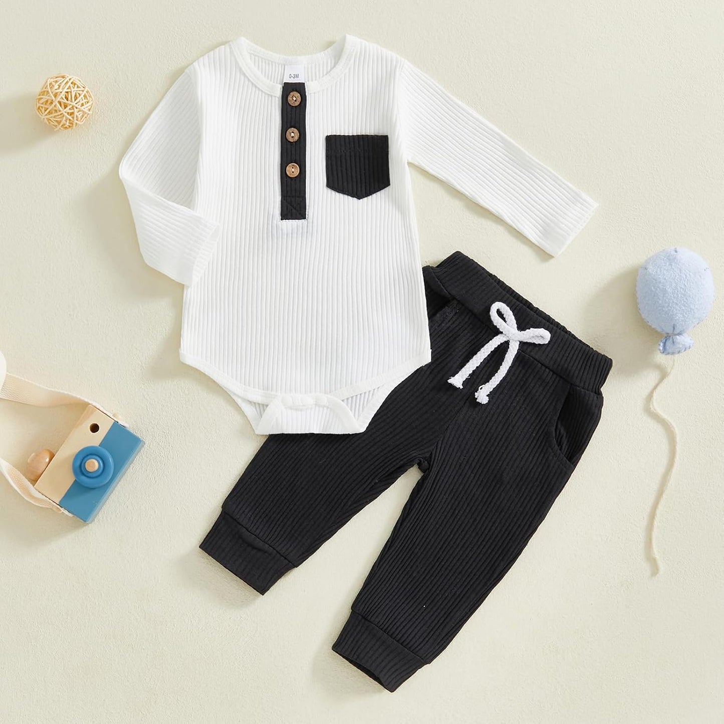 fhutpw Baby Boy Clothes 3 6 12 18 Months Ribbed Knitted Long Sleeve Romper and Pants Sets Newborn