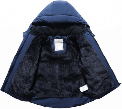 Kids Boy's Winter Coat Fleece Lined Waterproof Jacket Puffy Cotton Coat Thick Hooded Down Outdoor
