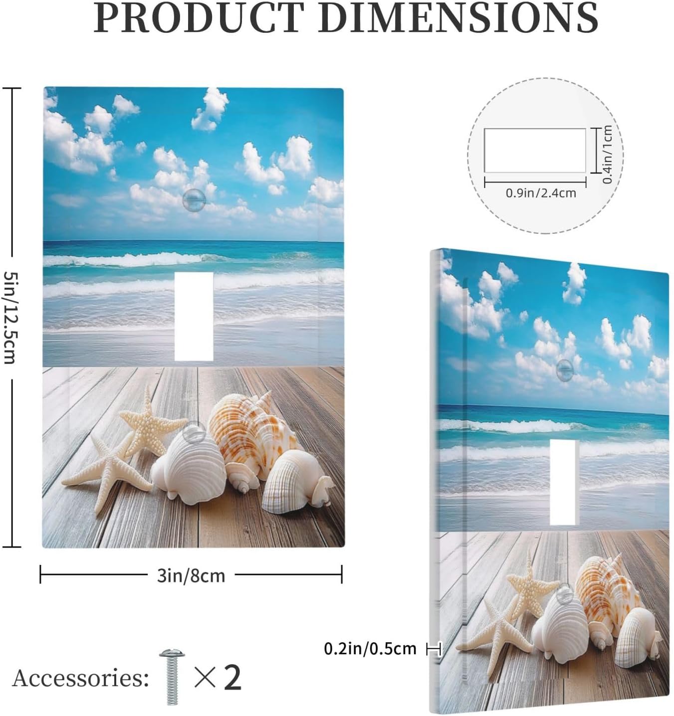 Decorative Light Switch Cover Beach Waves Brown Wood Starfish Shells 1 Gang Single Toggle Device