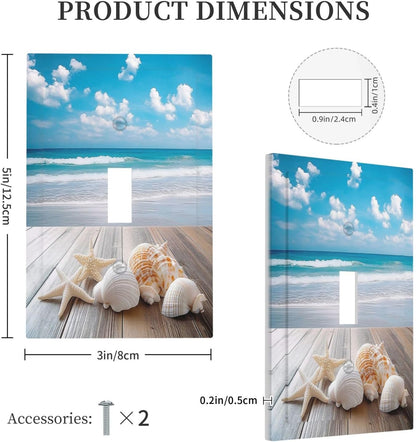 Decorative Light Switch Cover Beach Waves Brown Wood Starfish Shells 1 Gang Single Toggle Device