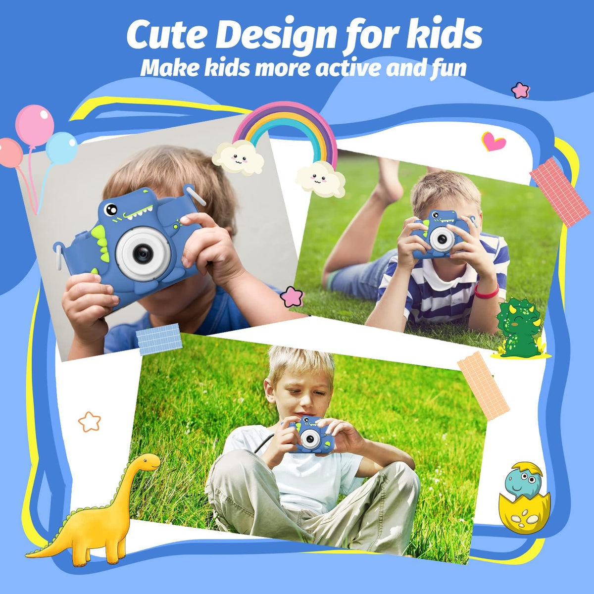 Upgrade Dinosaur Kids Camera, Christmas Birthday Gifts for Girls Boys 3-12, 1080P HD Selfie Digital