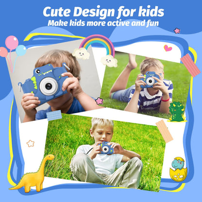 Upgrade Dinosaur Kids Camera, Christmas Birthday Gifts for Girls Boys 3-12, 1080P HD Selfie Digital