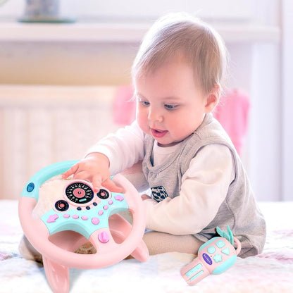 deAO Kids Steering Wheel for Backseat with Key Baby Toys Pretend Driving Simulated Steering Wheel