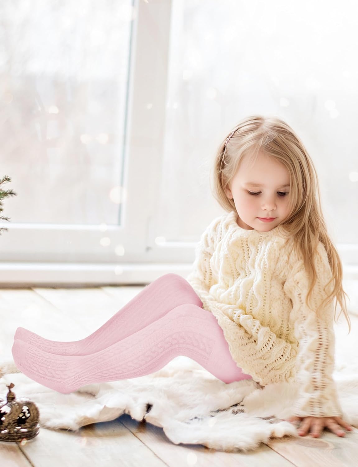 Baby Girls Tights Cable Knit Toddler Leggings Winter Solid Cotton Tights School Stockings 2 Pack