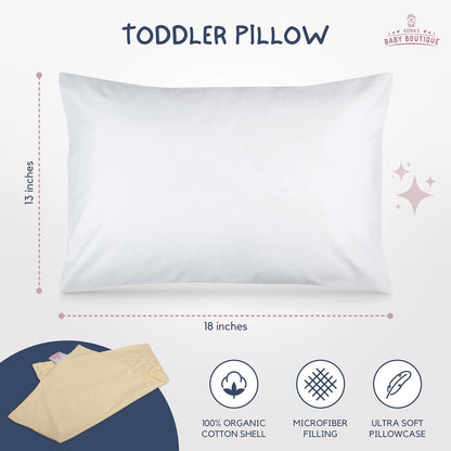 Creamy Yellow - Kona's Perfect Toddler Pillow with Softest Toddler Pillowcase - 13 x 18 inch