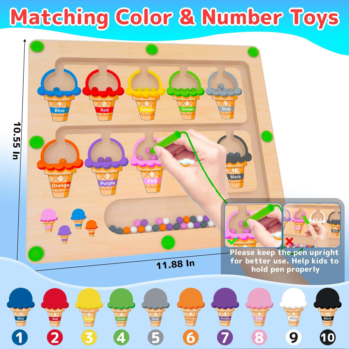 MTYOKILN Magnetic Color & Number Maze - Montessori Wooden Color Matching Learning Counting Puzzle