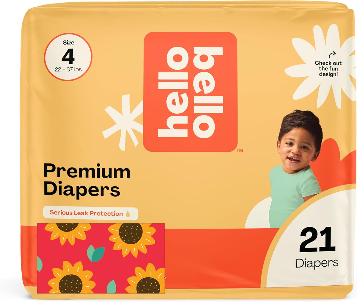 Hello Bello Diapers, Size 4 (22-37 lbs) Flower Child, 21 Count of Premium Disposable Baby Diapers