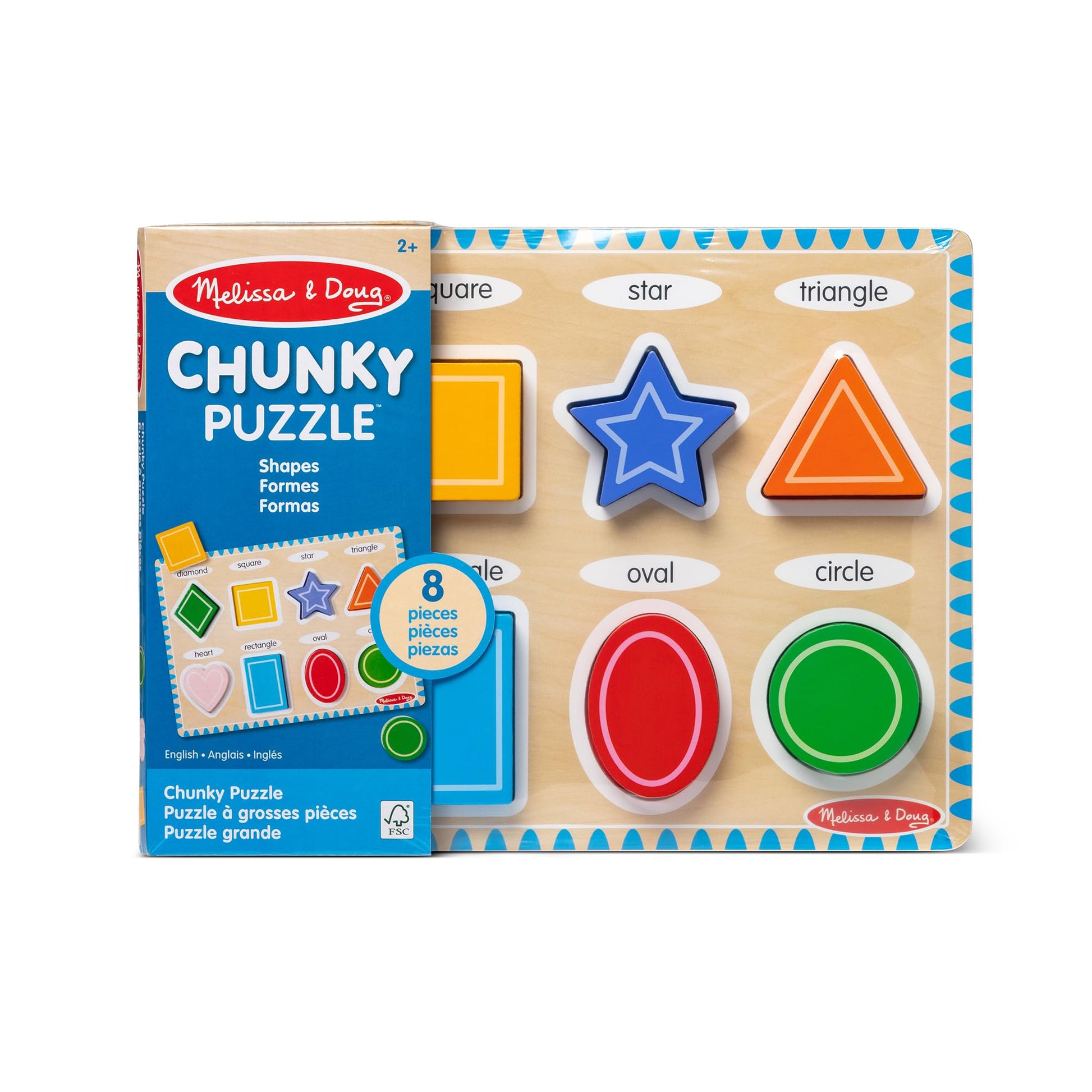 Melissa & Doug Shapes Wooden Chunky Puzzle (8 pcs) Color Matching Shape Sorter Toys for Toddlers