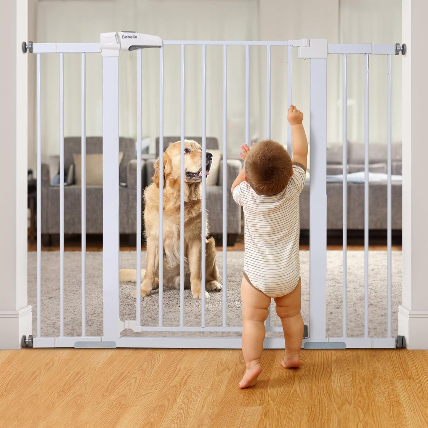BABELIO 36" Tall Baby Gate, 29-48" Auto Close Pressure Mounted Dog Gate for Stairs, Doorways &
