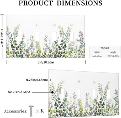 Green Eucalyptus Leaf Plant Herbs Springnature Light Switch Covers Quad Toggle Electrical Faceplate
