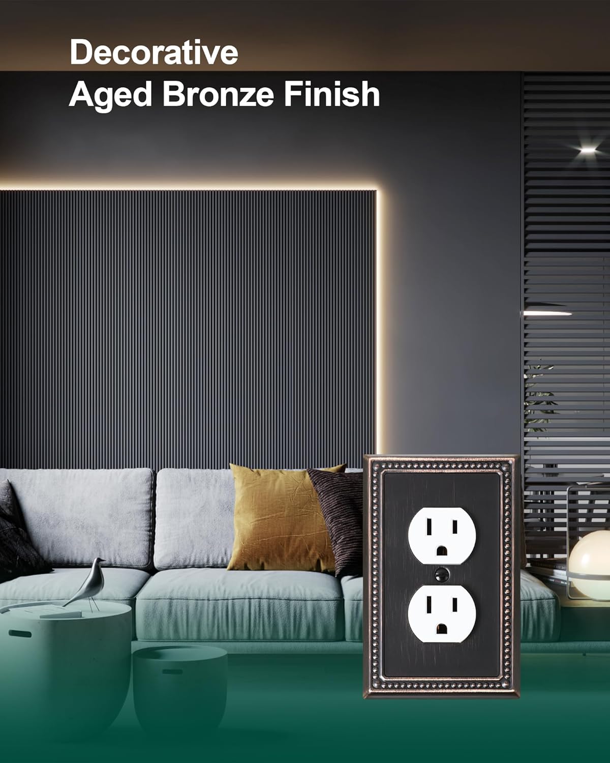2-Pack Single Toggle Light Switch Cover Plate, Pearls Decorative Switch Plate Covers, Aged Bronze 1