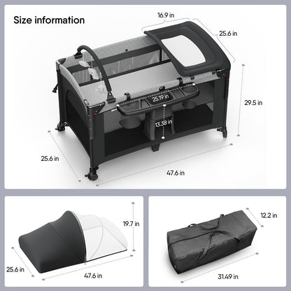4 in 1 Baby Bassinet, Pack and Play, Bedside Crib Sleeper, Diaper Changer - Comes with Mattress