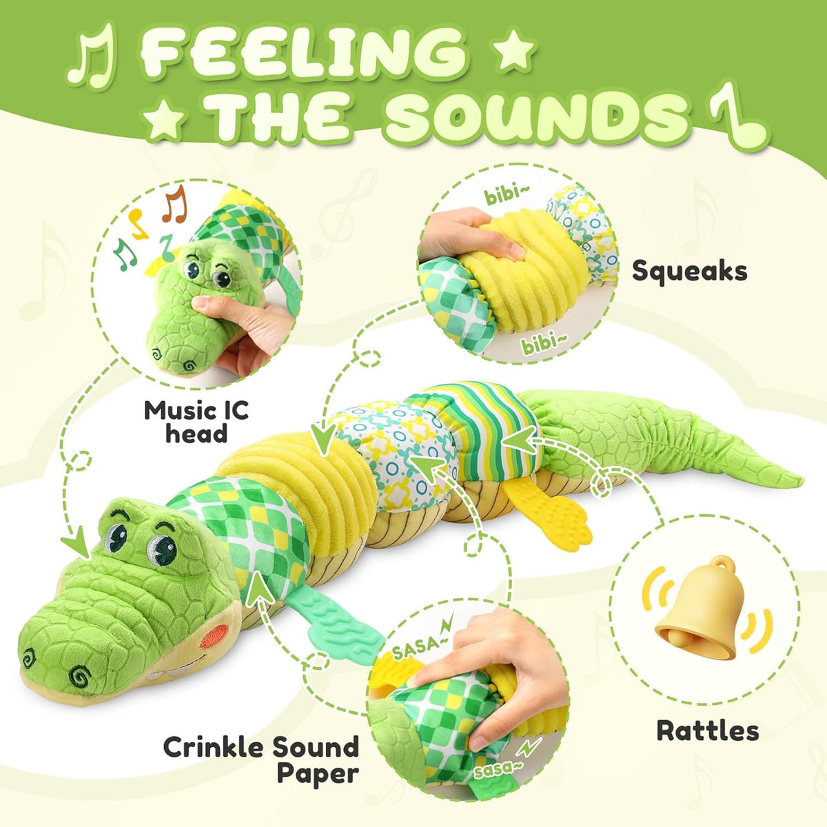 Baby Toys 0 to 12 Months, Musical Stuffed Animals Activity Soft Toy with Multi-Sensory Crinkle
