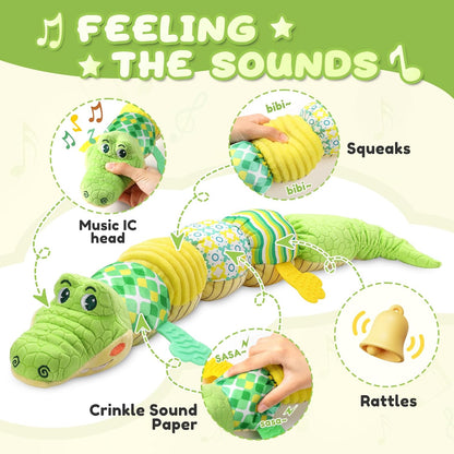 Baby Toys 0 to 12 Months, Musical Stuffed Animals Activity Soft Toy with Multi-Sensory Crinkle