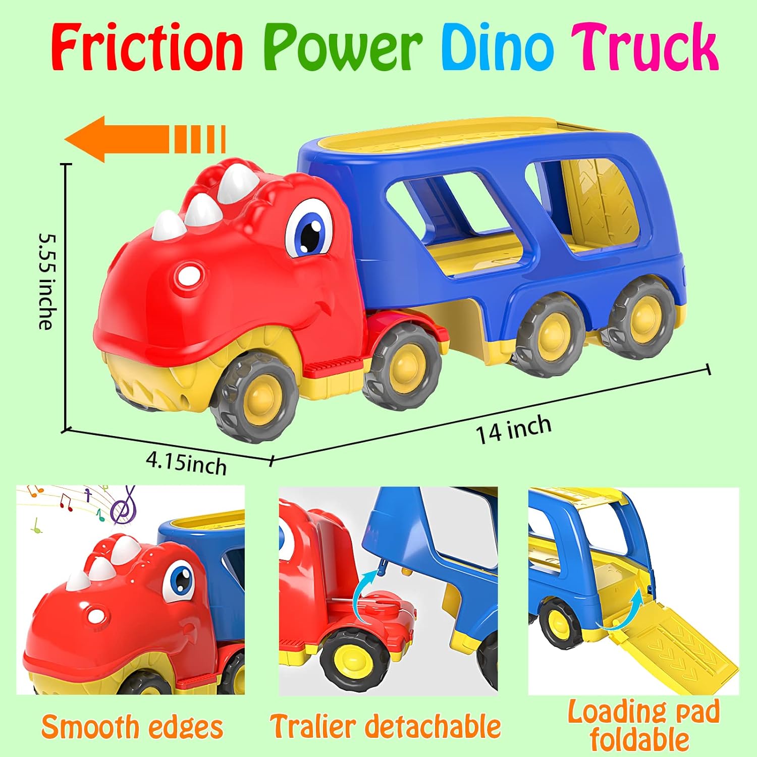 Toddler Car Toy for 2 3 4 5 Years Old, Dinosaur Transport Carrier Truck with 4 Pack Small Pull Back
