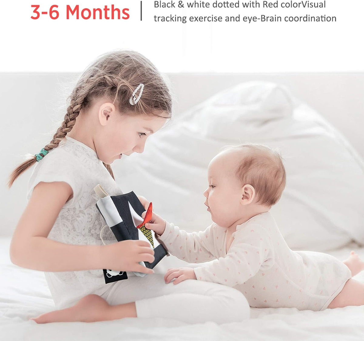 beiens High Contrast Black and White Baby Book - Touch and Feel Crinkle Sensory Toy - Visual