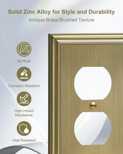 4-Pack Duplex Outlet Covers, Decorative Wall Plates for Electrical Outlets, Antique Brass Switch