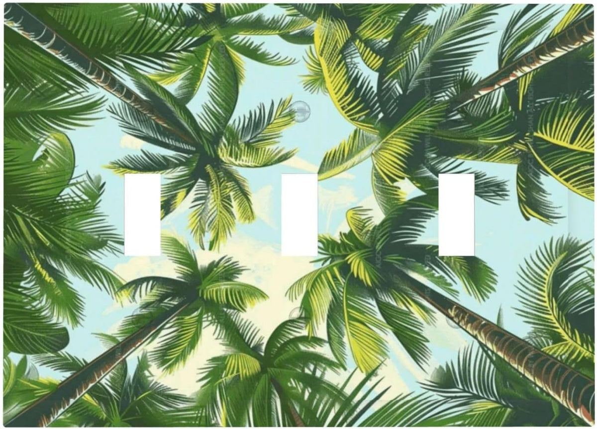 Summer Sky Coconut Palms Trees Green Plants Leaf Decorative Switch Plates 3 Gang Wall Plate Triple